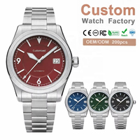 Montre mécanique automatique OEM ODM à marque privée personnalisée 9015, bracelet en acier inoxydable 39 mm, affichage de la date, cadran rouge, style professionnel