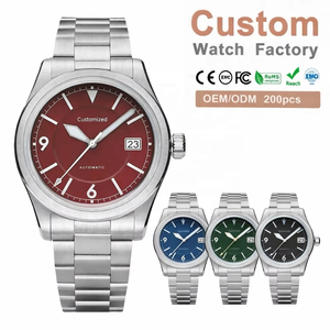 Reloj Mecánico Automático 9015 Personalizado con Etiqueta Privada OEM ODM, Correa de Acero Inoxidable de 39 mm, Visualización de Fecha, Esfera Roja, Estilo Ejecutivo - Product Image 1