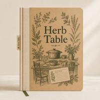 Journal de recettes personnalisé LABON A5, couverture rigide en kraft avec dos en lin, illustration d'herbes, pages intérieures personnalisées et coffret cadeau