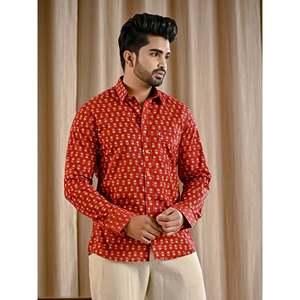 Chemise décontractée pour homme, coupe ajustée, rouge, en coton imprimé, style décontracté chic, manches longues, tissu popeline respirant, tailles du XL au 6XL - Product Image 5