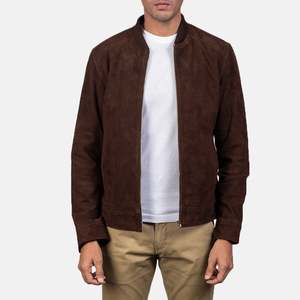 Blain Reversible Mocha <b>Suede</b> Bomber <b>Jacket</b> Genuine Sheep Skin Casual Biker Zippered Closure Patchwork Design XS 6XL for Autumn - Product Image 1