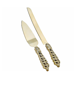 Mango de diseño de latón cuchillo de pastel dorado y servidor 2 cuchillos y piezas de diseño para utensilios de cocina y uso en restaurantes - Product Image 4