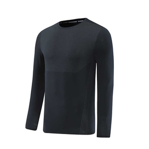 เสื้อยืดออกกำลังกายแขนยาวสำหรับผู้ชายรัดรูปผ้าฝ้ายระบายอากาศสำหรับวิ่งดีไซน์คอกลมพิมพ์ลาย - Product Image 1