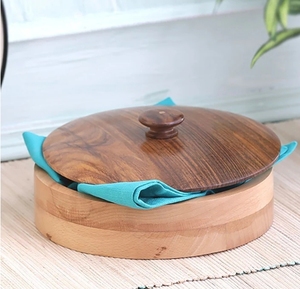 Couvercle imprimé Paisley vert fait à la main en bois de mangue boîte à chapati ronde boîte de magasin chauffe-casserole cuisine décor à la maison ronde Roti Dabba - Product Image 6