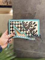 Neue Designer-Geldbörse mit Schnitzereien, stilvolles Karomuster, Geldbörse aus Fellleder, vielseitig einsetzbar, Handgelenktasche, Leder-Geldbörsen