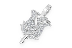 Pendentif en argent sterling 925 entièrement serti de diamants, design rose, fait à la main, bijoux de mode en moissanite, pendentif floral pour femmes - Product Image 2