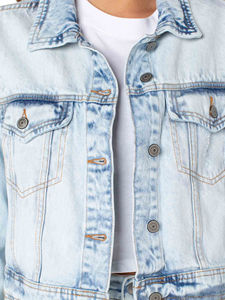 Chaqueta Vaquera de Alta Calidad Personalizada, Abrigo de Otoño Invierno con Tela Tejida, Color Liso Teñido, Cierre de Botones, Chaquetas Vaqueras - Product Image 5