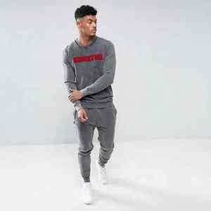 OEM personnalisable taille XL hommes Gym survêtement gris Jogger sweat ensemble chenille broderie solide conception pour l'exercice d'hiver - Product Image 2
