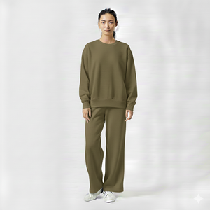 Women Winter Heavyweight Solid Oversized Sweatshirt & Wide Leg <b>Sweatpants</b> <b>Set</b> Made in Pakistan Eco-Friendly Casual Soft - Product Image 5