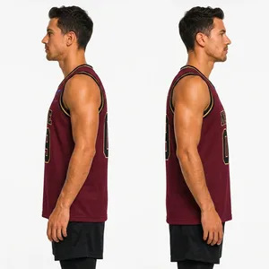 Camiseta de Baloncesto Personalizada para Hombre, Color Granate, Cuello en V, Sin Mangas, Impresión Sublimada con Nombre y Número 09, Malla Transpirable, Corte Atlético - Product Image 5