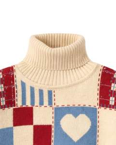 Customized Premium Women <b>Turtleneck</b> Patchwork Knit Sweater Soft Warm Oversized Winter Pullover Casual Fashion <b>Top</b> Red Blue Color - Product Image 5
