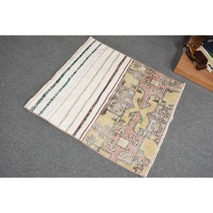 Vintage Beige & Vert Bohème Turc Laine Tapis 2.5 'X 2.6' Patchwork Motif Salon Tapis avec Latex Support 9x12 Taille - Product Image 4