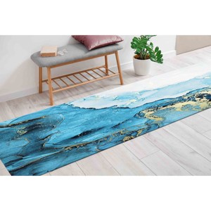 Tapis en marbre bleu or : Tapis d'art abstrait moderne, tapis doux non tissé - Product Image 4