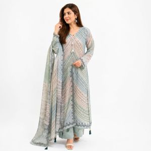 Salwar Kameez en coton grande taille, ensemble 3 pièces longueur longue, style fusion SL00252 - Product Image 4