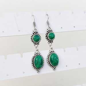 Boucles d'oreilles en malachite multi-pierres, plaquées argent 92,5, boucles d'oreilles pendantes faites à la main, bijoux bohèmes en cristal, boucles d'oreilles en pierres précieuses vertes - Product Image 6