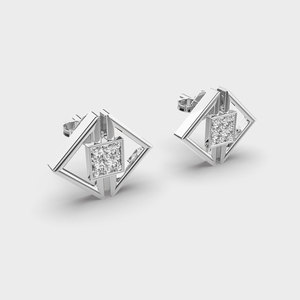 Pendientes de Diamantes Cultivados en Laboratorio con Certificación IGI, Diseño Geométrico Cuadrado, Oro Amarillo/Blanco/Rosa de 9K, Pendientes Modernos de Diseñador - Product Image 3