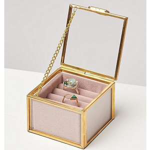 Boîte à bijoux décorative en verre de stockage de bijoux boîte à bijoux design attrayant boîte à bijoux en verre et laiton transparent à bas prix - Product Image 5