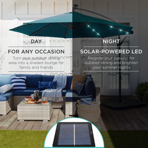<span class=keywords><strong>Parasol</strong></span> de marché extérieur suspendu en aluminium avec <span class=keywords><strong>LED</strong></span> solaires de 3 m, inclinable et réglable, <span class=keywords><strong>pour</strong></span> jardin - Bleu Céleste - Product Image 3