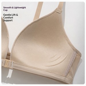 Soutien-gorge sans armatures à fermeture avant, bonnets triangulaires sans couture, effet push-up, fin, confortable, pour usage quotidien, uni - Product Image 4