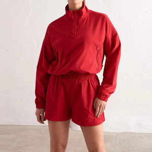 Custom Wholesale Jacket & Windbreaker <b>Suits</b> Custom Streetwear Zip up Nylon Windbreaker Tracksuit Set With <b>Shorts</b> for <b>Women</b> - Product Image 1