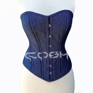 Corset haut en denim bleu pour femmes, tendance et pour les fêtes, avec rivets à la taille, haute compression, écologique - Product Image 3