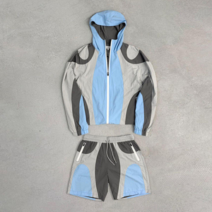 Prince Industry sur mesure hommes fermeture éclair vers le haut Polyester Nylon deux pièces coupe-vent ensemble court coupe décontractée été Nylon ensemble court - Product Image 1