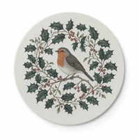 Sous-verre rond en céramique vintage personnalisé avec motif Robin Holly, pour la table, la cuisine, la décoration de la maison, idéal pour les fêtes