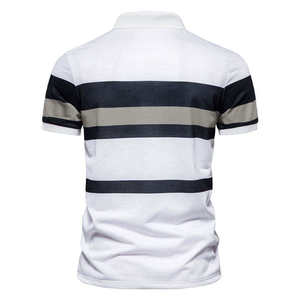 เสื้อโปโลสำหรับผู้ชายเสื้อลำลองแขนสั้นผ้าคอตตอนสีล้วนพิมพ์โลโก้ตามสั่ง - Product Image 3