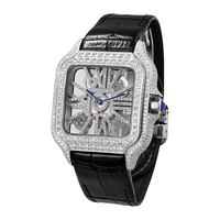 Reloj/montre 蓝宝石水晶男士冰晶 VVS 莫桑石手表 Buss Down Ronda 1042 石英方形奢华嘻哈风格