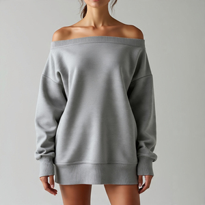 Ropa de calle de medio hombro para mujer, sudaderas deportivas con corte en el hombro, sudaderas informales holgadas para mujer - Product Image 3