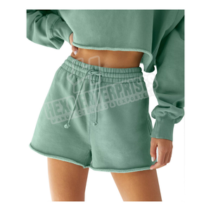 Alta calidad nuevo estilo logotipo personalizado OEM Color sólido de gran tamaño señoras sudaderas con capucha mujeres sudadera pantalones cortos - Product Image 3