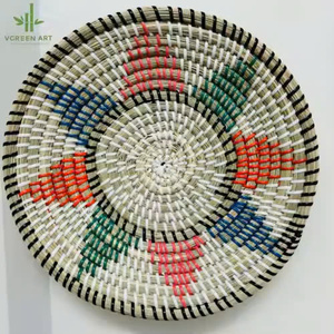 Cesta de pared contemporánea de algas marinas tejidas naturales Glam clásicas, cesta colgante plana, decoración de granja, decoración del hogar VGREENART - Product Image 2