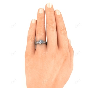 Anillo de moissanita de Plata de Ley 925, joyería de compromiso de Milgrain Vintage de corte redondo de oro blanco único, venta al por mayor - Product Image 5