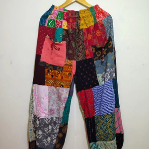 Sarouel avec poches en patchwork de bohème multicolore Toutes saisons Vente en gros Pantalons d'été pour femmes Pantalons de festival vêtements pour femmes - Product Image 1