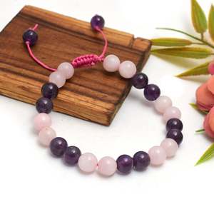 Kamal Gems Adjustable Crystal <b>Bracelet</b> Amethyst & Rose Quartz Elegant Bangles - Product Image 3