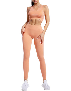 Ensembles de fitness pour femmes taille haute personnalisés sans couture 2 pièces vêtements d'entraînement ensemble de yoga respirant en motif solide - Product Image 1