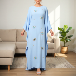 Última Colección de Kaftanes Islámicos Modestos con Cuello en V, Mangas Cortas, Largo hasta el Tobillo, Bordado a Mano, Ropa de Mujer de Alta Calidad - Product Image 4