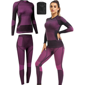 Femmes 100% Polyester hiver respirant léger gaufré tricot thermique haut bas Long John sous-vêtements ensemble à manches longues T - Product Image 2