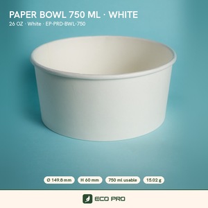 Tazón de Papel Kraft Blanco de Pared Simple de 750 ml, Vaso Desechable para Servir, Impresión Flexográfica, Se Aceptan Pedidos Personalizados, Contenedor para Alimentos para Bebés - Product Image 3