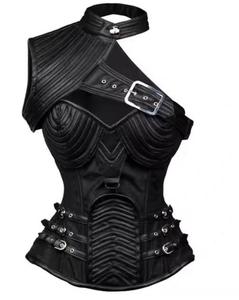 Fancy OEM & ODM cuero brocado gótico cintura entrenador acero deshuesado Shapers Fancy Collar corsé frente Busk tazas 8 paneles ojal - Product Image 1
