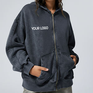 Sudaderas Personalizadas para Mujer, 500 Gsm, Lavado Ácido, Cierre Completo, Invierno, Otoño, Gruesas, 100% Algodón, Felpa, Ropa Urbana, Ecológicas - Product Image 4