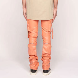 กางเกงหนังคุณภาพสูงสำหรับผู้ชาย พร้อมโลโก้แบบกำหนดเอง ทรงตรง เอวกลาง ดีไซน์ปรับแต่งได้ สไตล์สตรีท - Product Image 4