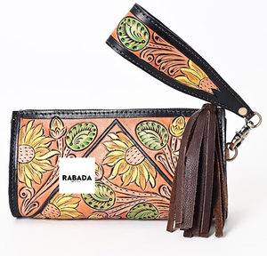 Hand <b>Tooled</b> Carving Leather Wallet Clutch Phone <b>Case</b> Stylish Cowhide Leather Wallets Turquoise Color Wallet for Women - Product Image 6