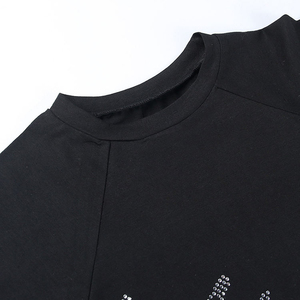 Women's Sexy Hot Diamond Short Sleeved <b>Top</b> Slim Fit Active Wear Cotton T-shirt <b>Rhinestone</b> Decoration Sizes XXS XS XL Available - Product Image 2