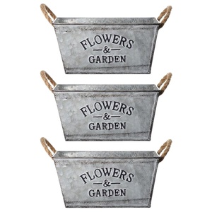 Juego de macetas de Metal modernas para jardín, Juego de 3 macetas de hierro de acabado galvanizado, suministros de jardín - Product Image 1