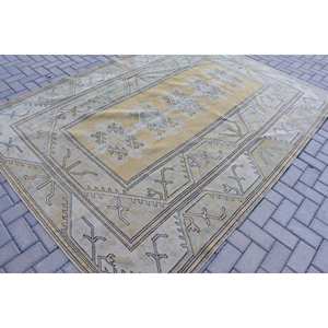 พรมขนสัตว์สีเบจสีเหลืองคลาสสิก6.7x9ฟุตวินเทจแบบตุรกีเทคนิคสานแบนเย็บปะติดปะต่อกันตกแต่งห้องนั่งเล่นห้องโถงน้ำยาง - Product Image 2