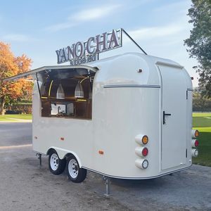 Remorque à thé aux bulles YANO CHA, chariot alimentaire blanc avec fenêtre de service et éclairage LED - Product Image 1