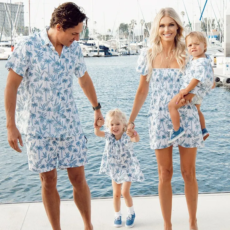 2022 wholesale hot selling mom and me flower dress parent-child dad shirt hawaii wear matching family clothes outfits