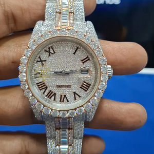 Montre de luxe pour homme en acier inoxydable, style hip-hop, avec diamants Moissanite VVS, sertissage complet pavé, 41 mm, analogique à quartz - Product Image 1