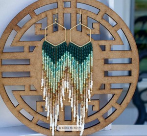 ต่างหูลูกปัด Boho, ต่างหูงบ, ต่างหูขอบ Ombre Boho ต่างหูขอบลูกปัดต่างหูขนนกขนนกขนนก - Product Image 1